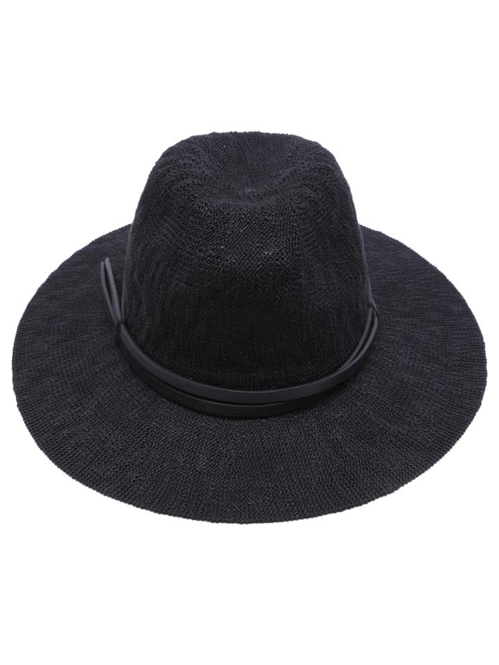 Shein Black Faux Leather Band Braided Fedora Hat