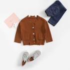 Shein Girls Button Up Raw Hem Knit Coat