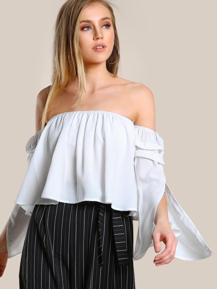 Shein Split Fluted Sleeve Trapeze Bardot Top