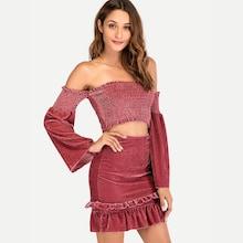 Shein Frill Trim Off The Shoulder Top With Skirt