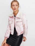 Shein Contrast Fluffy Lapel Velvet Jacket
