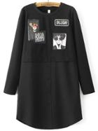 Shein Black Single Breasted Curved Hem Shirt Dress