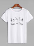 Shein White Plants And Letters Print T-shirt