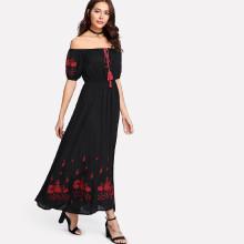 Shein Tasseled Tied Neck Floral Bardot Dress