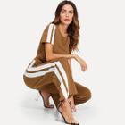 Shein Side Striped Crop Top & Pants Co-ord