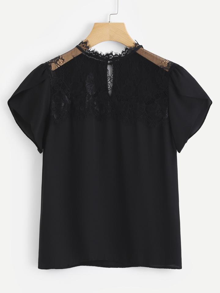 Shein Petal Sleeve Lace Panel Top