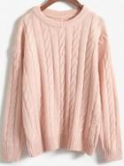 Shein Pink Round Neck Vintage Cable Knit Sweater