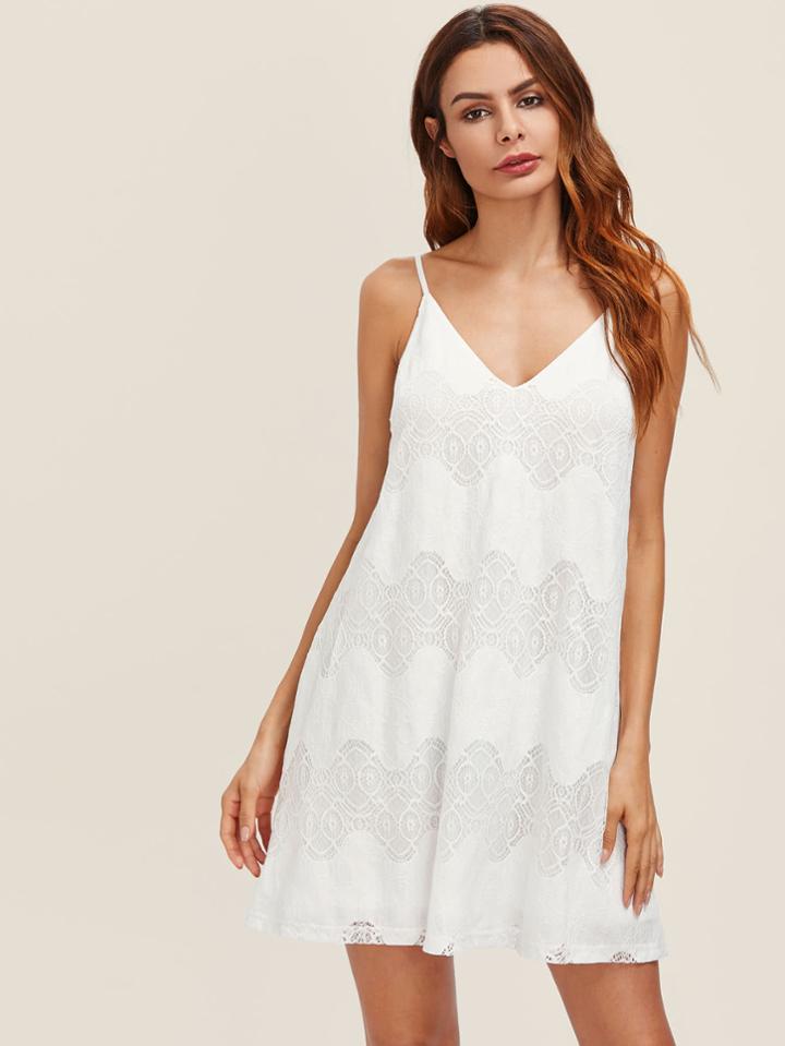 Shein V Back Wave Lace Swing Cami Dress