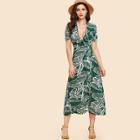 Shein Palm Print Tie Neck Dress