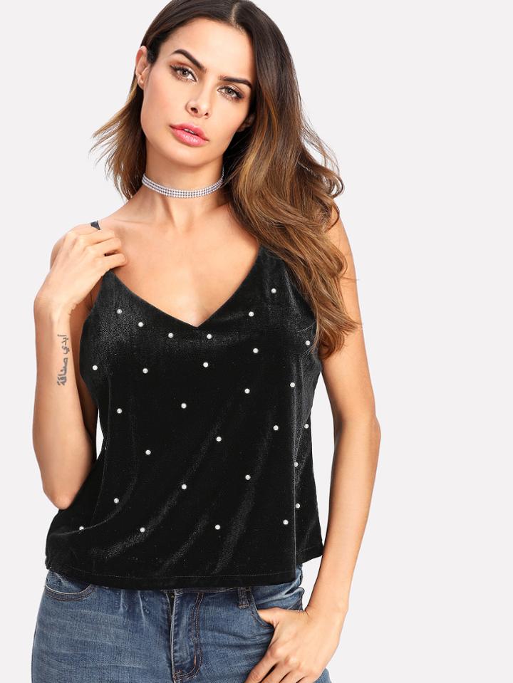 Shein Faux Pearl Velvet Top