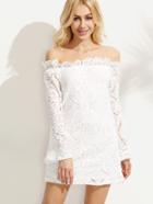 Shein Crochet Lace Off The Shoulder White Ruffle Dress