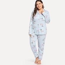 Shein Plus Rabbit Print Pajama Set With Eye Mask