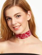 Shein Red Paisley Print Wide Choker Necklace