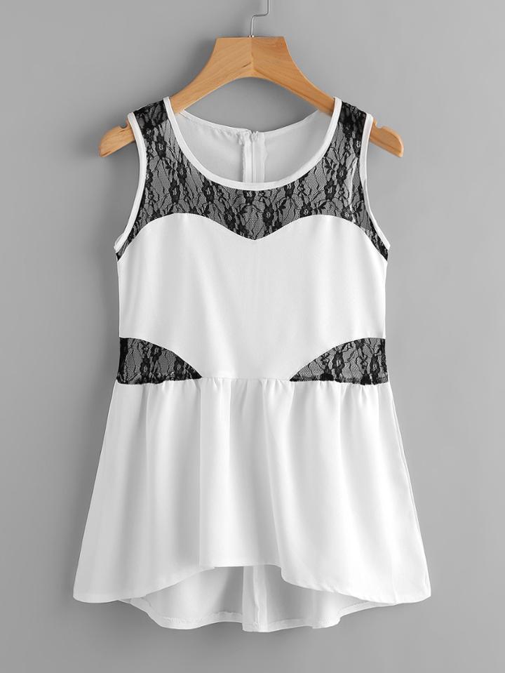 Shein Contrast Lace Peplum Tank Top