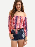 Shein Off-the-shoulder Tribal Print Crop Top - Red