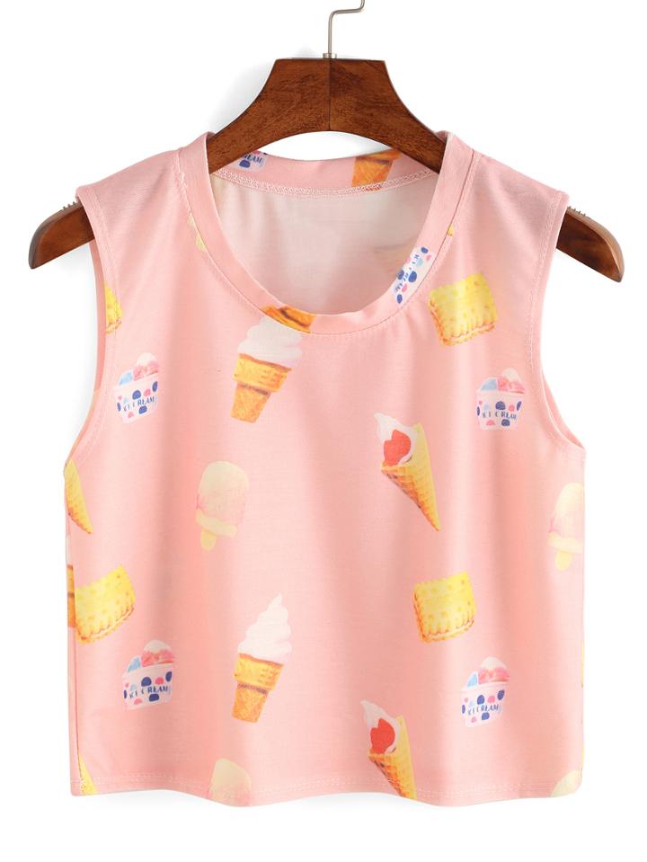 Shein Pink Ice Cream Print Tank Top