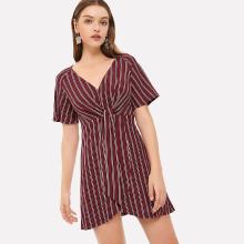 Shein V Neck Knot Striped Dress