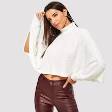 Shein High Neck Rib Knit Crop Dolman Top