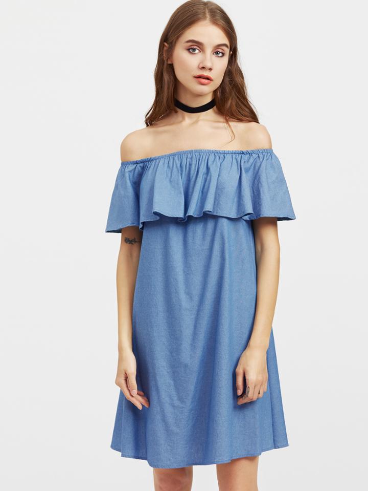 Shein Flounce Off Shoulder Swing Dress
