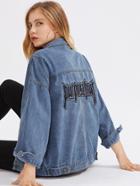 Shein Letter Embroidered Boyfriend Denim Jacket