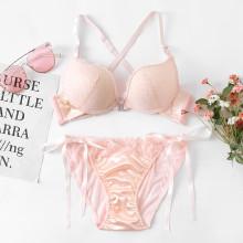 Shein Cross Back Tie Side Satin Lingerie Set