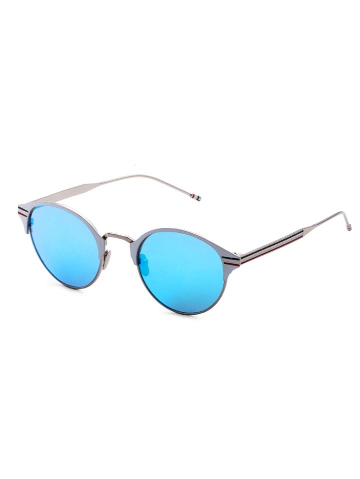 Shein Blue Lenses Striped Metal Frame Round Sunglasses
