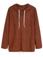 Shein Brown Drawstring Hem Hooded Sweatshirt