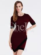 Shein Wine Red Aubergine Professionals Short Sleeve Bodycon Dress