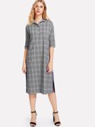 Shein Contrast Tape Slit Side Glen Plaid Dress