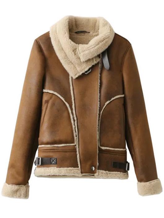 Shein Camel Seam Suede Coat With Buckle