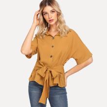 Shein Knot Front Solid Shirt