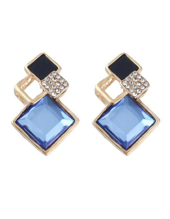 Shein Geometric Shape Women Blue Stone Earrings