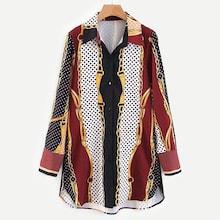 Shein Gold Chain Print Dip Hem Blouse