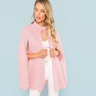 Shein Buttoned Neck Pearl Beading Detail Cape Coat