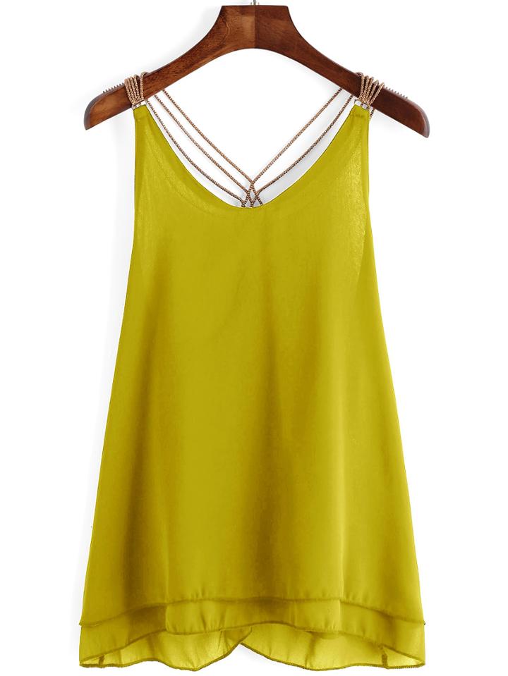 Shein Yellow Strappy Back Chiffon Layered Top