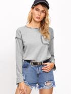 Shein Heather Grey Pocket Front T-shirt With Frayed Detail