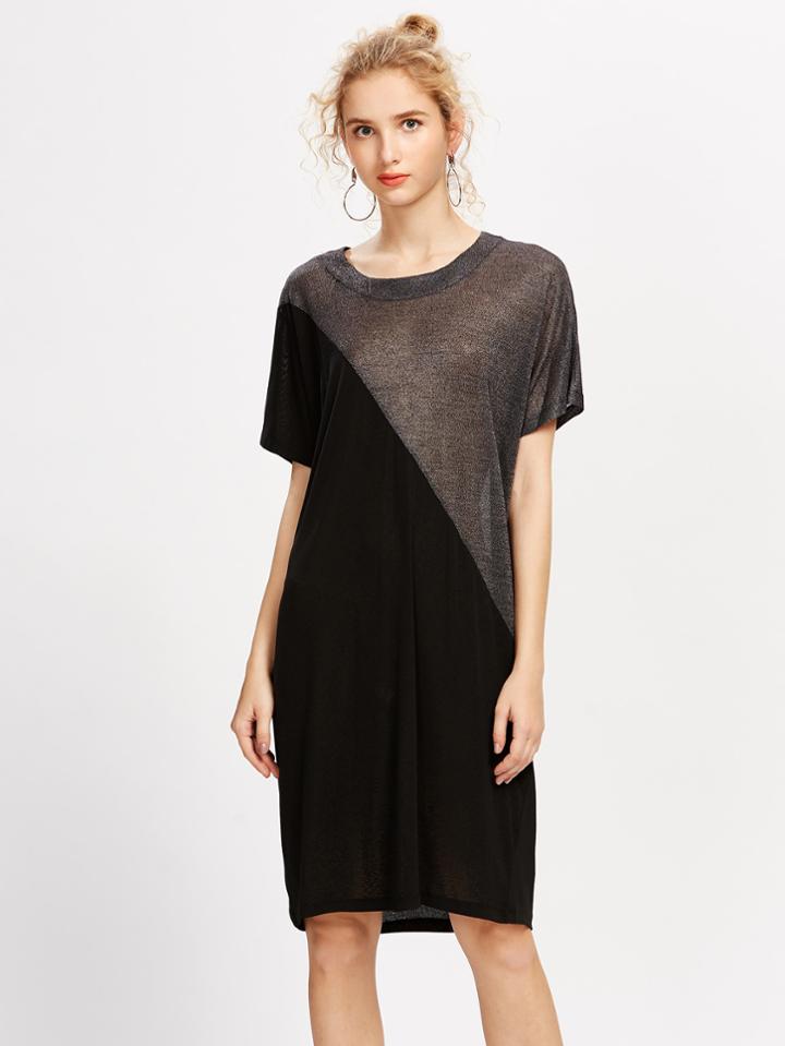 Shein Dolman Sleeve Contrast Sparkle Tee Dress