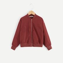 Shein Girls Drop Shoulder Solid Bomber Jacket