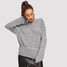 Shein Drop Shoulder Round Neck Sweater