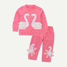 Shein Toddler Girls Ruffle Trim Swan Print Top With Pants