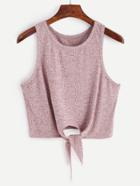Shein Marled Tie Front Ribbed Crop Tank Top