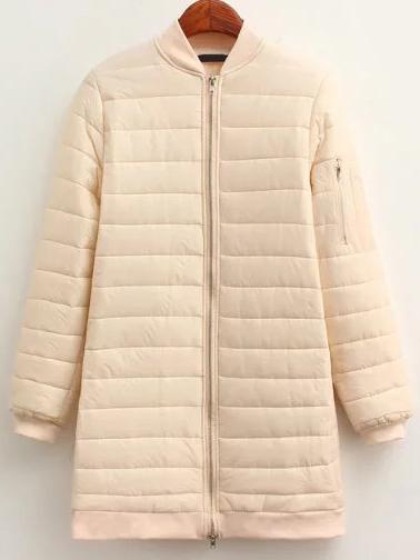 Shein Apricot Zipper Up Long Padded Jacket