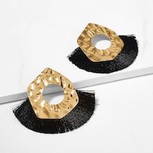 Shein Textured Metal Fan Tassel Drop Earrings