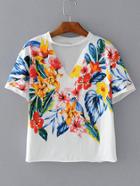 Shein V-cut Flower Print Tee