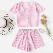 Shein Vertical-striped Top With Shorts