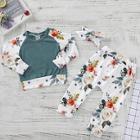 Shein Toddler Girls Contrast Raglan Sleeve Floral Print Sweatshirt & Pants & Headband