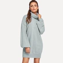 Shein High Neck Drop Shoulder Solid Sweater Dress