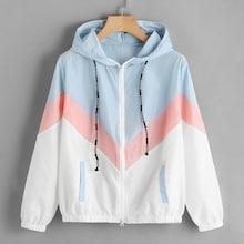 Shein Color Block Chevron Zip Up Jacket
