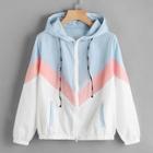 Shein Color Block Chevron Zip Up Jacket