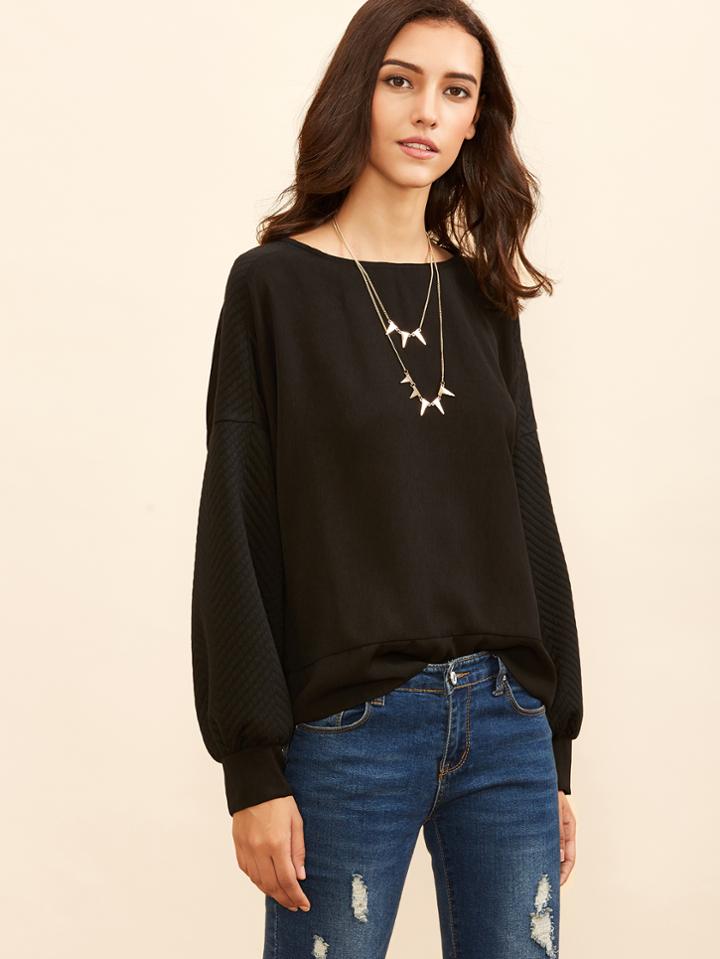 Shein Black Dropped Shoulder Seam Sweatshirt